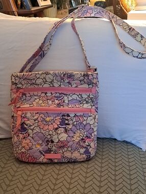 Vera Bradley Minnie Mouse Quilted Floral Crossbody Bag in Lavender and Pink